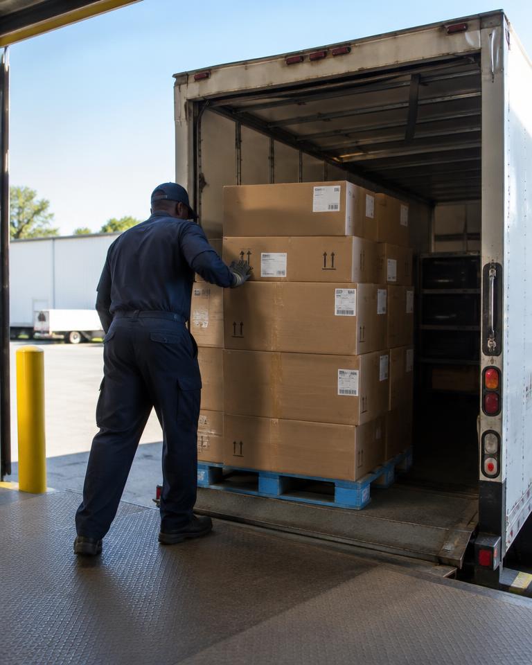 Loading pallets of cargo into a box truck