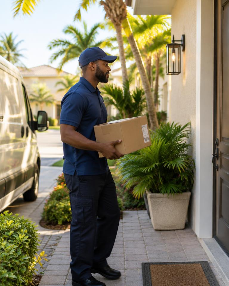 Doorstep delivery in a South Florida neighborhood